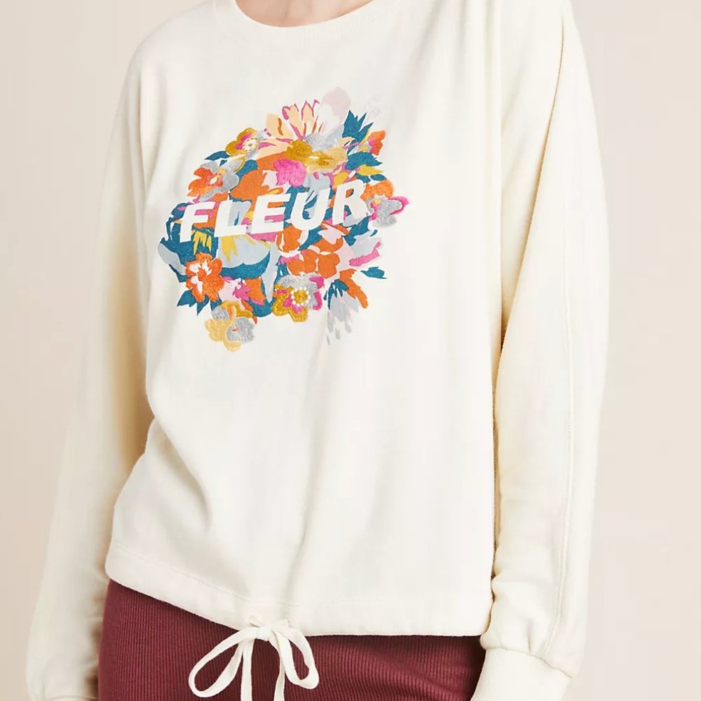 Anthropologie Fleur Tie-Waist Graphic Sweatshirt